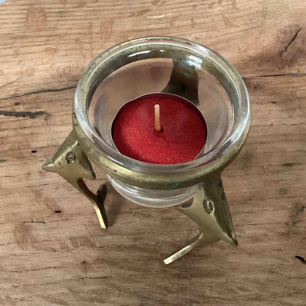 🟡 Vintage - Solid Brass Tea Light / Votive Candle Holder with Glass Insert